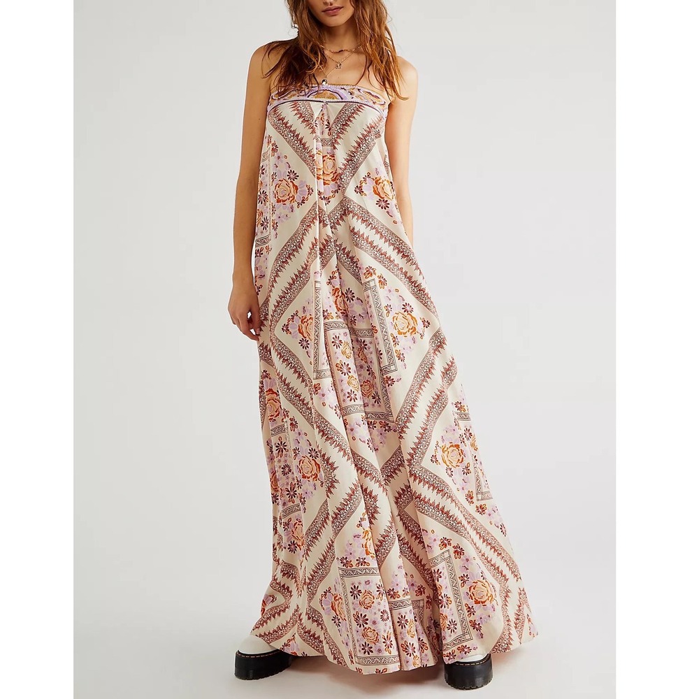 Free People Serendipity Jumpsuit Small Women Wide Leg Floral RARE Strapless Maxi